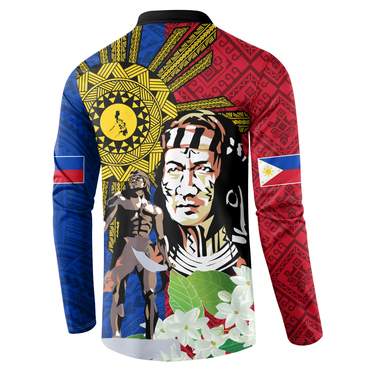 Philippines Lapu-Lapu Button Sweatshirt Filipino Sun Tattoo With Yakan Pattern