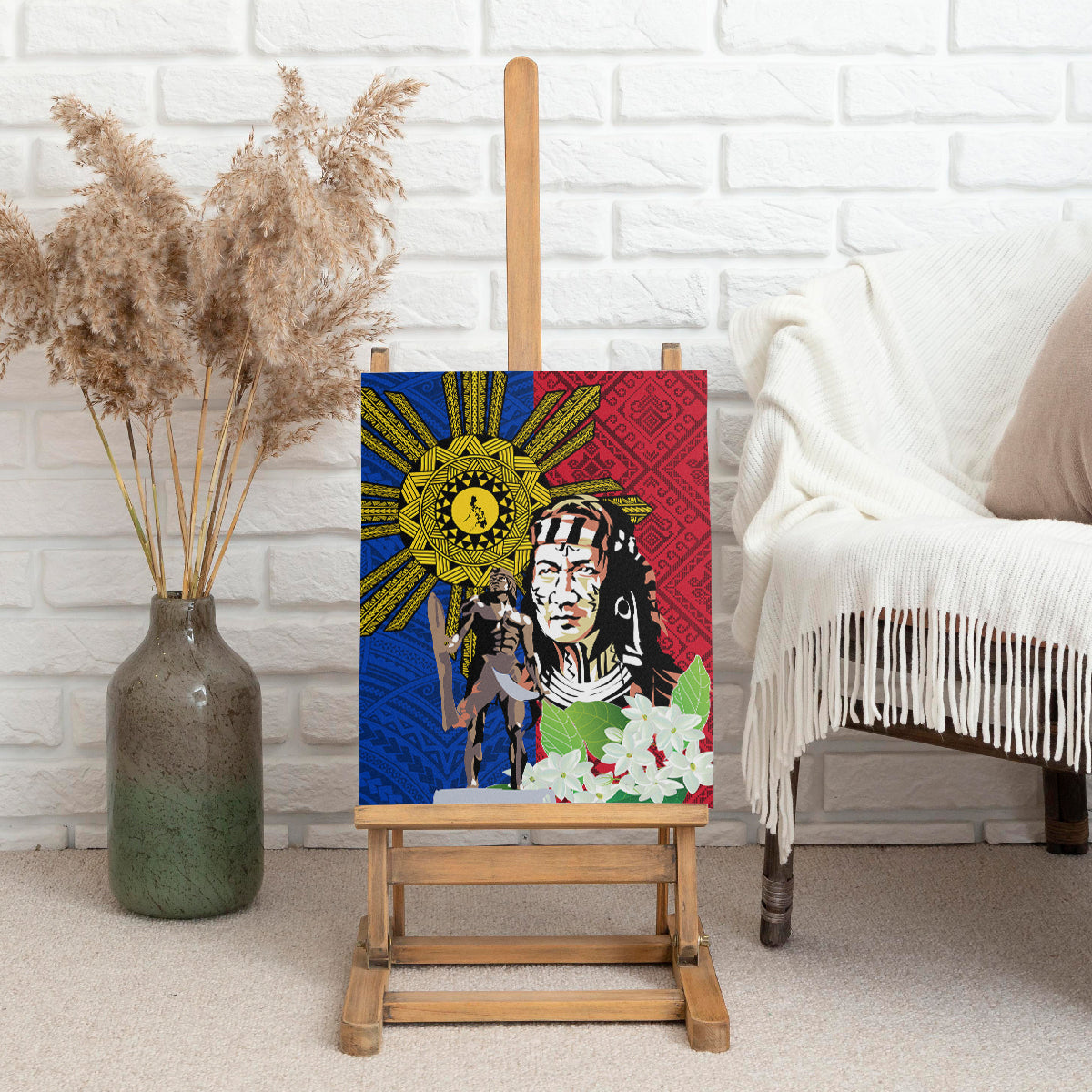 Philippines Lapu-Lapu Canvas Wall Art Filipino Sun Tattoo With Yakan Pattern