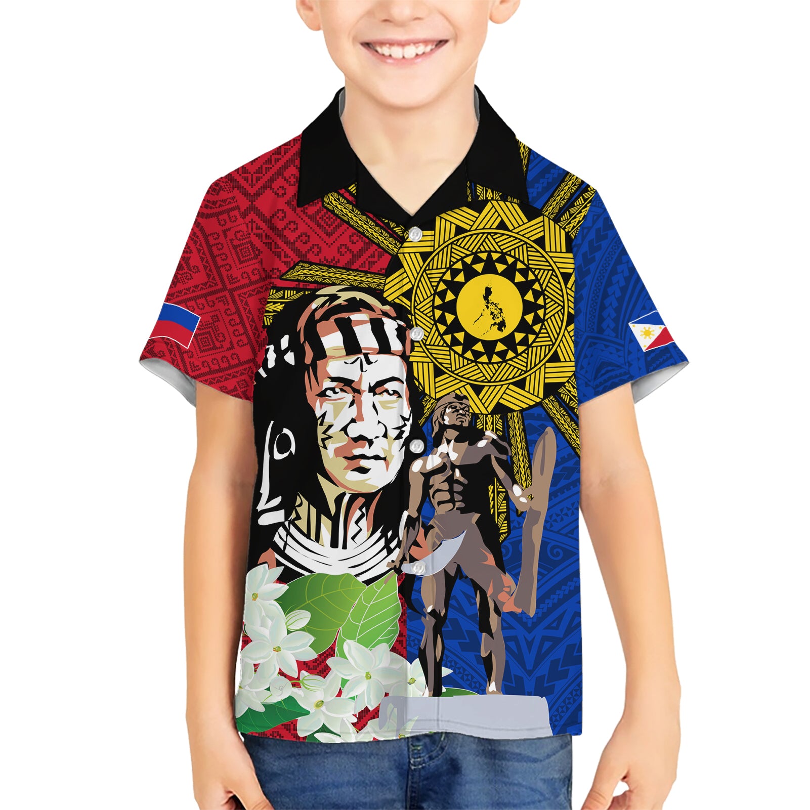 Philippines Lapu-Lapu Kid Hawaiian Shirt Filipino Sun Tattoo With Yakan Pattern