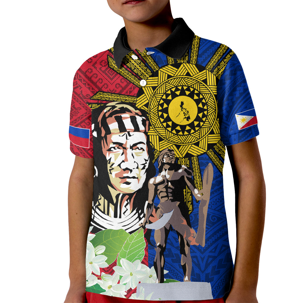 Philippines Lapu-Lapu Kid Polo Shirt Filipino Sun Tattoo With Yakan Pattern