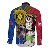 Philippines Lapu-Lapu Long Sleeve Button Shirt Filipino Sun Tattoo With Yakan Pattern