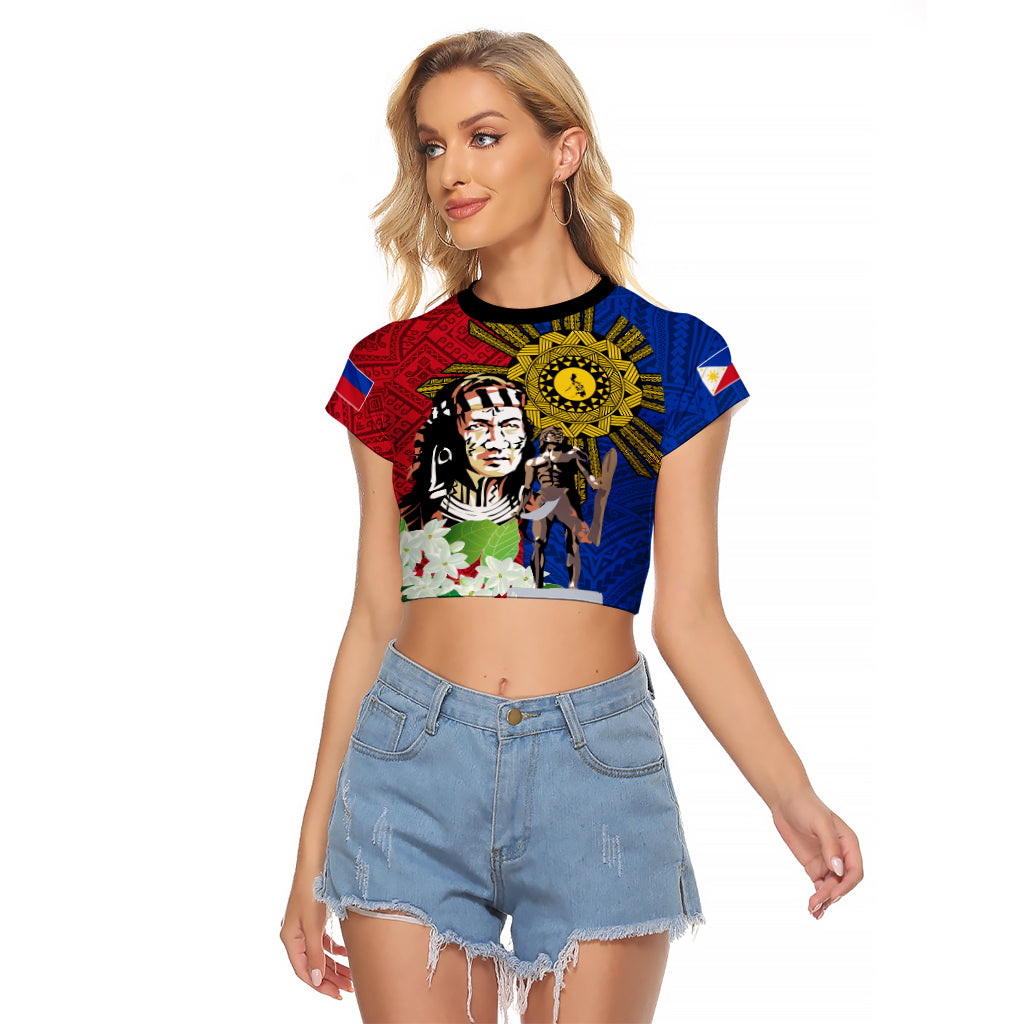 Philippines Lapu-Lapu Raglan Cropped T Shirt Filipino Sun Tattoo With Yakan Pattern