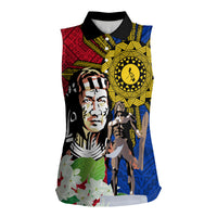 Philippines Lapu-Lapu Women Sleeveless Polo Shirt Filipino Sun Tattoo With Yakan Pattern
