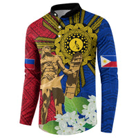Philippines Lapu Lapu King Jasmine Flowers Button Sweatshirt Filipino Sun Tattoo