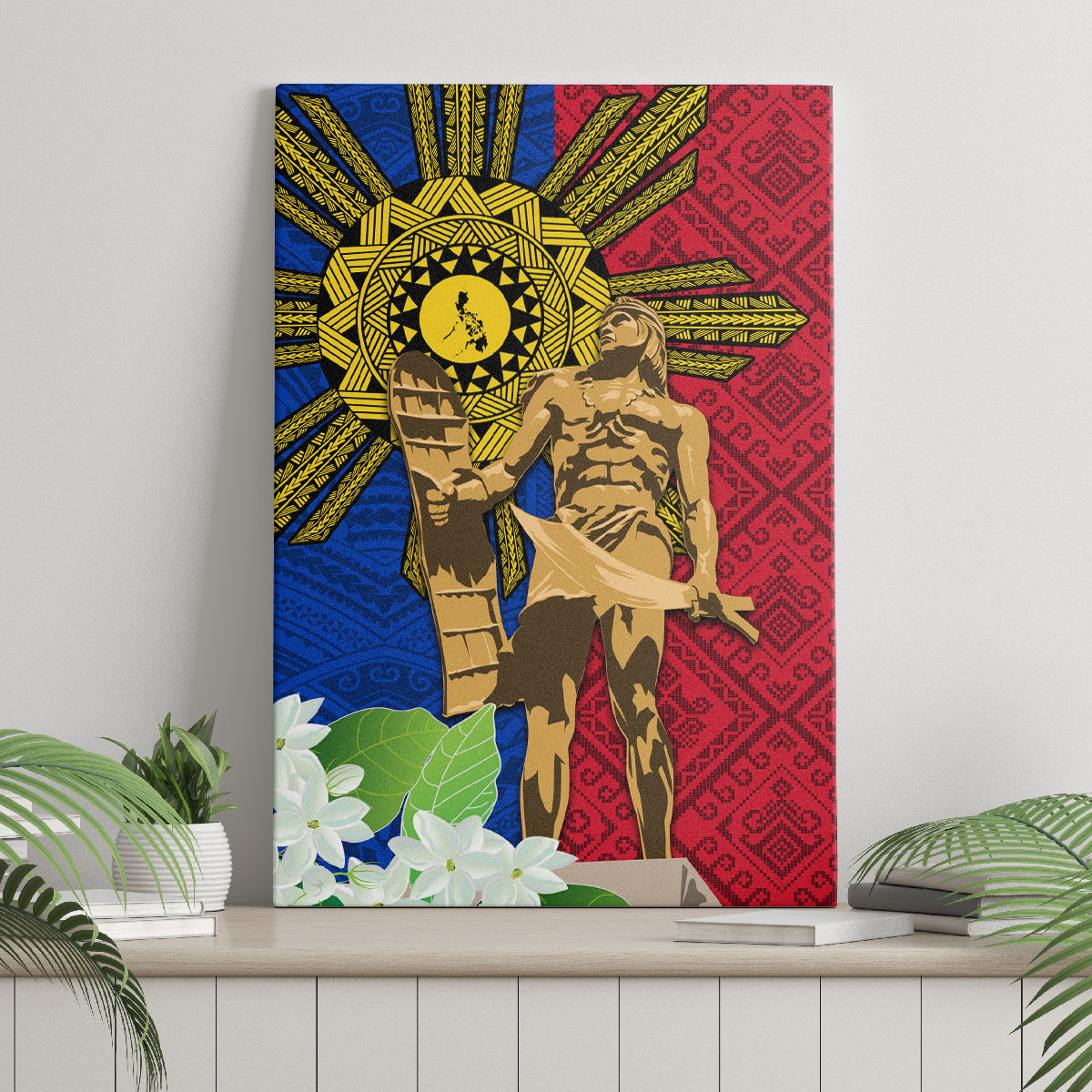 Philippines Lapu Lapu King Jasmine Flowers Canvas Wall Art Filipino Sun Tattoo