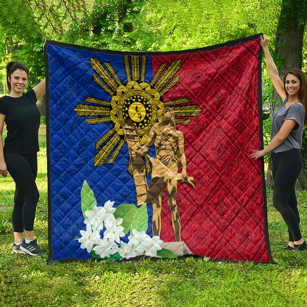 Philippines Lapu Lapu King Jasmine Flowers Quilt Filipino Sun Tattoo