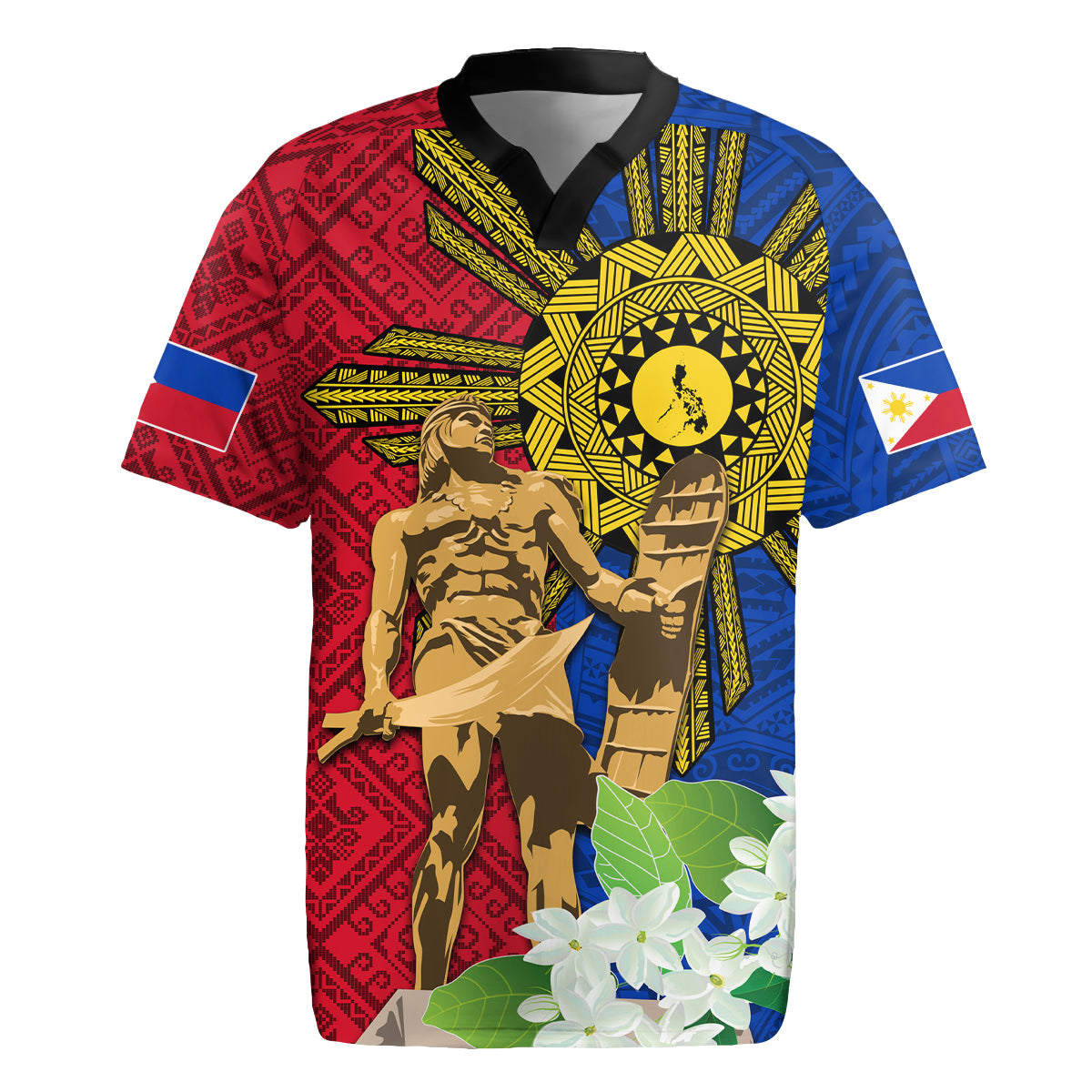 Philippines Lapu Lapu King Jasmine Flowers Rugby Jersey Filipino Sun Tattoo