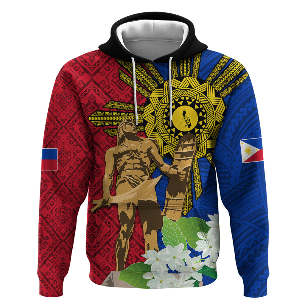 Philippines Lapu Lapu King Jasmine Flowers Zip Hoodie Filipino Sun Tattoo