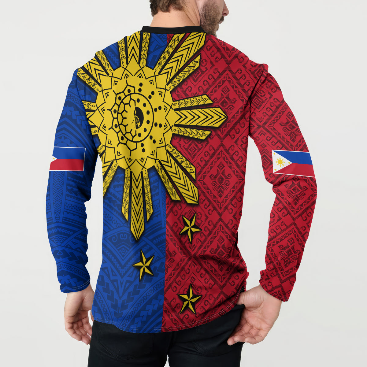 Philippines Sun Batok Tattoo Button Sweatshirt Polynesian and Yakan Pattern