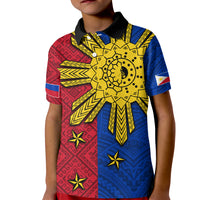 Philippines Sun Batok Tattoo Kid Polo Shirt Polynesian and Yakan Pattern
