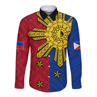 Philippines Sun Batok Tattoo Long Sleeve Button Shirt Polynesian and Yakan Pattern