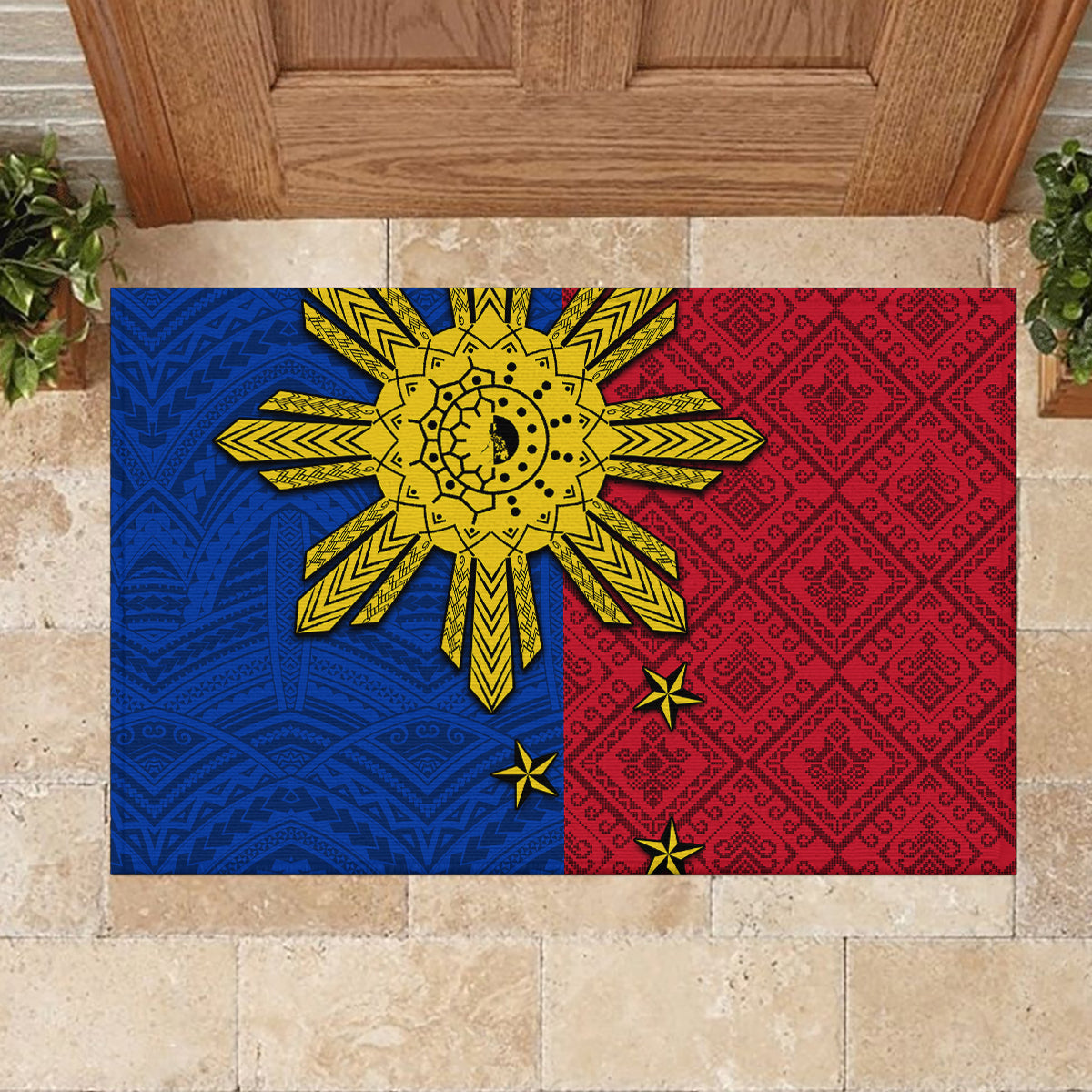 Philippines Sun Batok Tattoo Rubber Doormat Polynesian and Yakan Pattern