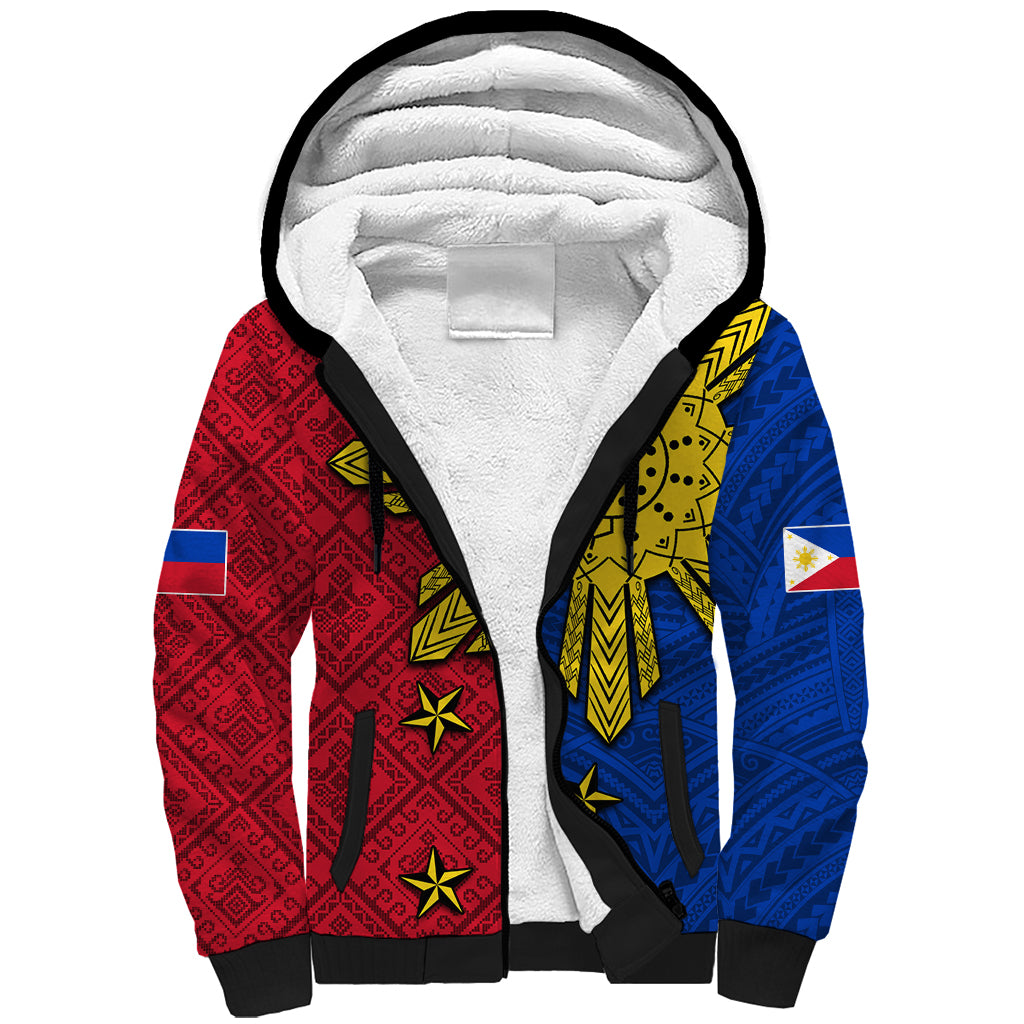 Philippines Sun Batok Tattoo Sherpa Hoodie Polynesian and Yakan Pattern