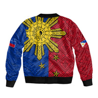 Philippines Sun Batok Tattoo Sleeve Zip Bomber Jacket Polynesian and Yakan Pattern