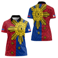Philippines Sun Batok Tattoo Women Polo Shirt Polynesian and Yakan Pattern