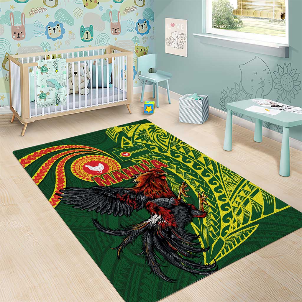 Proud of Manu'a Islands Area Rug Rooster and Polynesian Art Wing Style