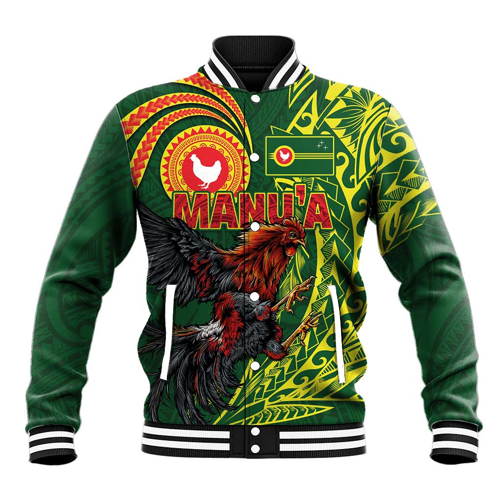 Proud of Manu'a Islands Baseball Jacket Rooster and Polynesian Art Wing Style LT03 Unisex Green - Polynesian Pride