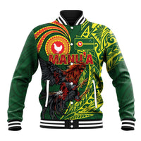 Proud of Manu'a Islands Baseball Jacket Rooster and Polynesian Art Wing Style LT03 Unisex Green - Polynesian Pride