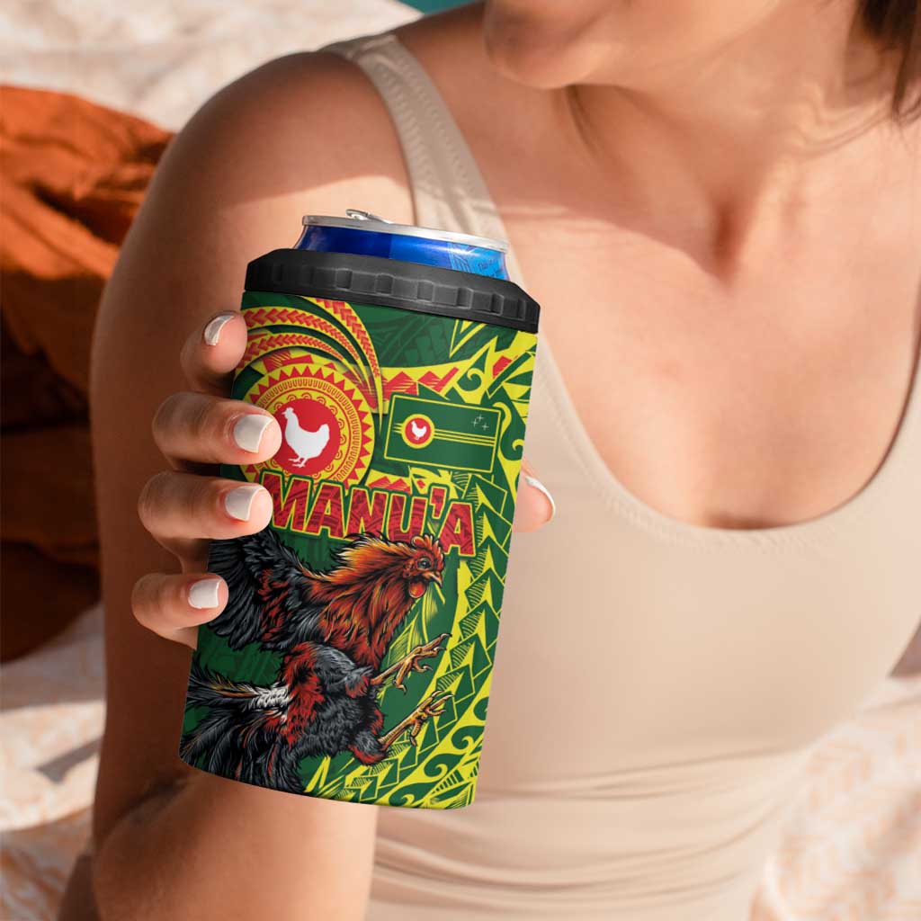 Proud of Manu'a Islands 4 in 1 Can Cooler Tumbler Rooster and Polynesian Art Wing Style