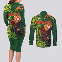Proud of Manu'a Islands Couples Matching Long Sleeve Bodycon Dress and Long Sleeve Button Shirt Rooster and Polynesian Art Wing Style