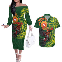 Proud of Manu'a Islands Couples Matching Off The Shoulder Long Sleeve Dress and Hawaiian Shirt Rooster and Polynesian Art Wing Style