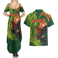 Proud of Manu'a Islands Couples Matching Summer Maxi Dress and Hawaiian Shirt Rooster and Polynesian Art Wing Style