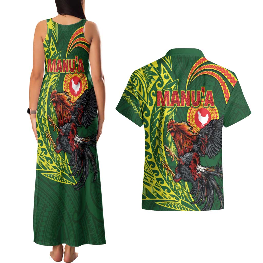 Proud of Manu'a Islands Couples Matching Tank Maxi Dress and Hawaiian Shirt Rooster and Polynesian Art Wing Style