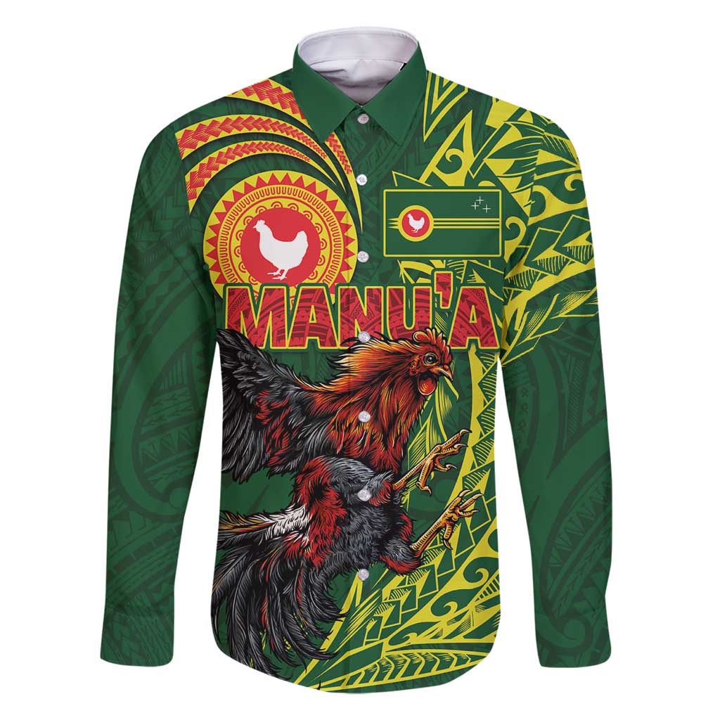 Proud of Manu'a Islands Family Matching Long Sleeve Bodycon Dress and Hawaiian Shirt Rooster and Polynesian Art Wing Style