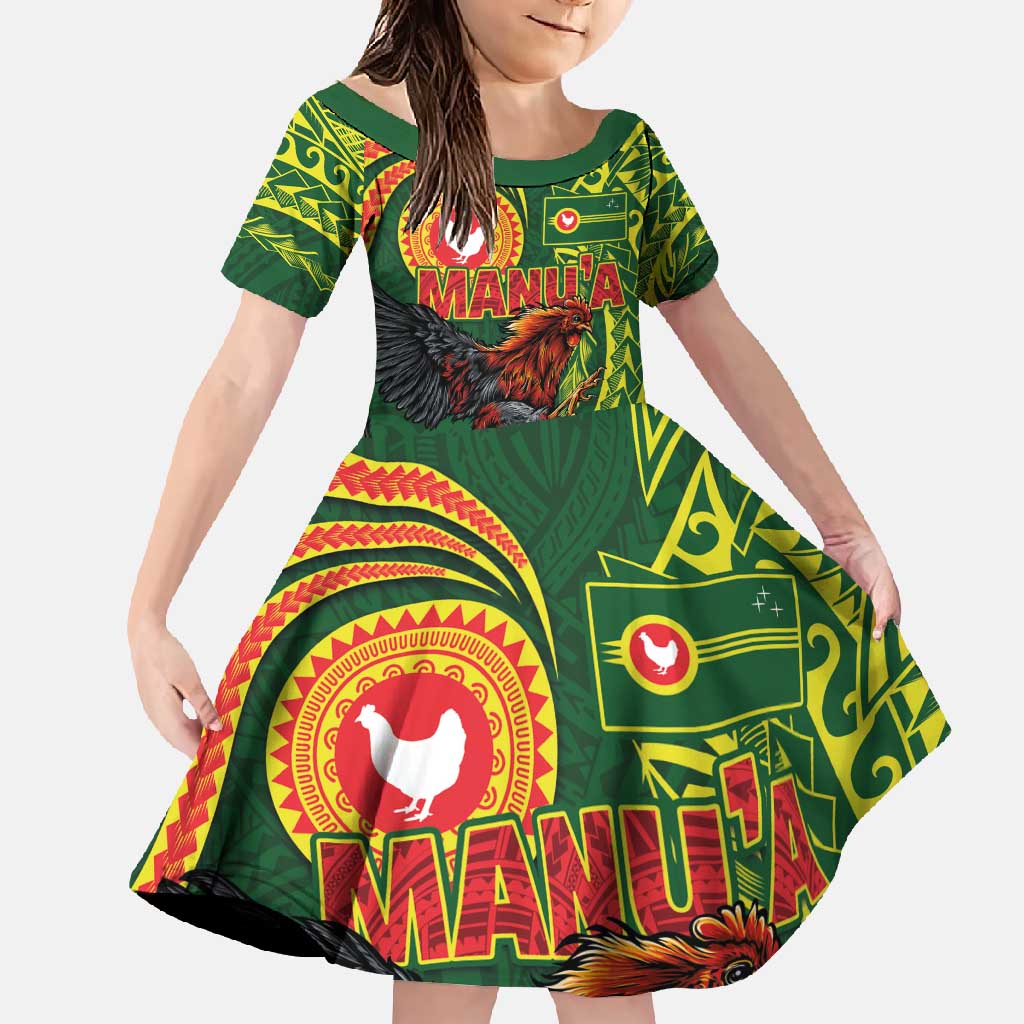 Proud of Manu'a Islands Family Matching Off Shoulder Maxi Dress and Hawaiian Shirt Rooster and Polynesian Art Wing Style