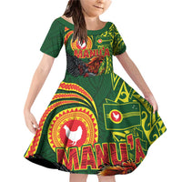 Proud of Manu'a Islands Family Matching Off Shoulder Short Dress and Hawaiian Shirt Rooster and Polynesian Art Wing Style
