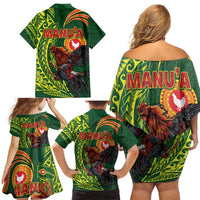 Proud of Manu'a Islands Family Matching Off Shoulder Short Dress and Hawaiian Shirt Rooster and Polynesian Art Wing Style