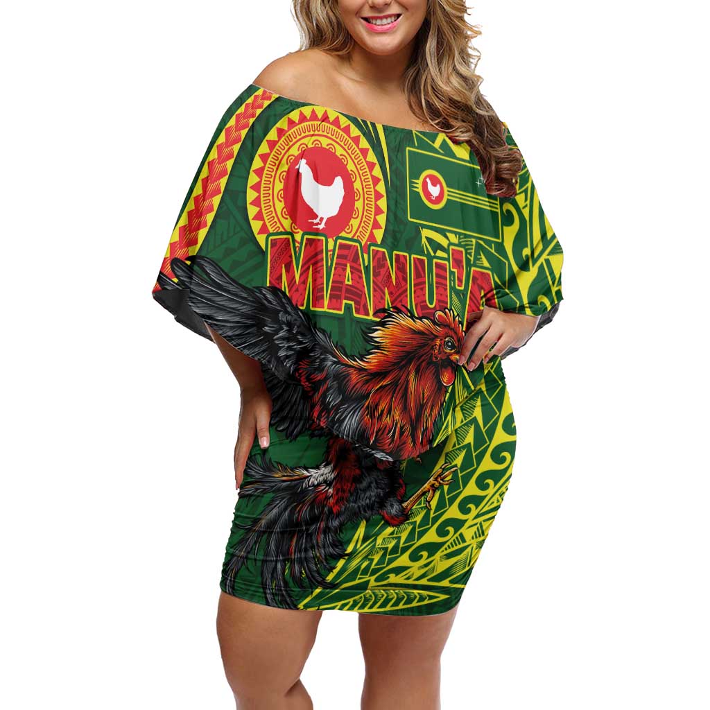 Proud of Manu'a Islands Family Matching Off Shoulder Short Dress and Hawaiian Shirt Rooster and Polynesian Art Wing Style