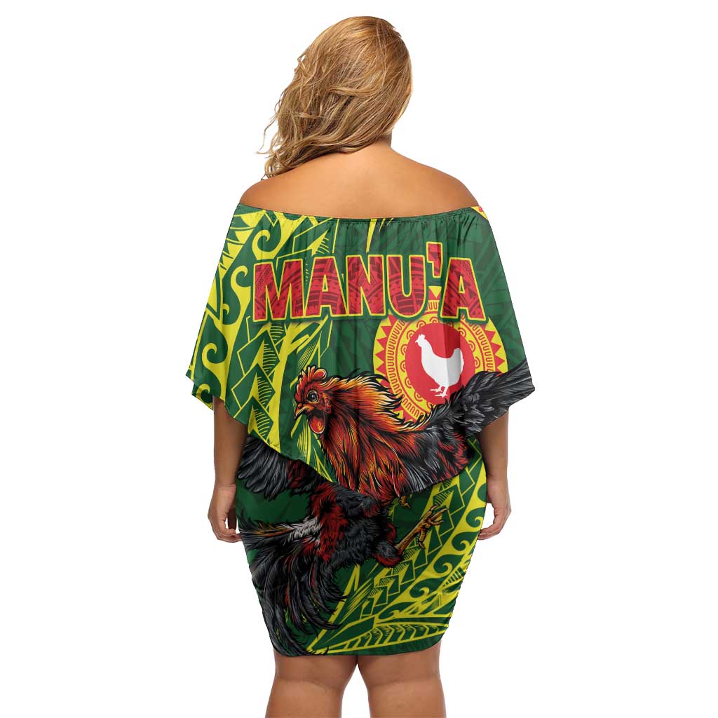 Proud of Manu'a Islands Family Matching Off Shoulder Short Dress and Hawaiian Shirt Rooster and Polynesian Art Wing Style