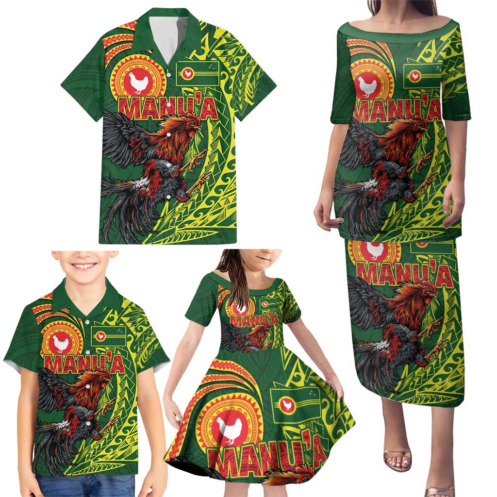 Proud of Manu'a Islands Family Matching Puletasi and Hawaiian Shirt Rooster and Polynesian Art Wing Style