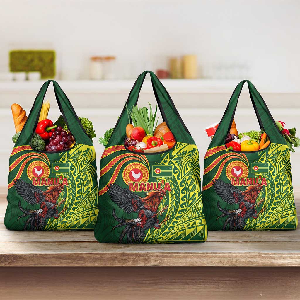 Proud of Manu'a Islands Grocery Bag Rooster and Polynesian Art Wing Style
