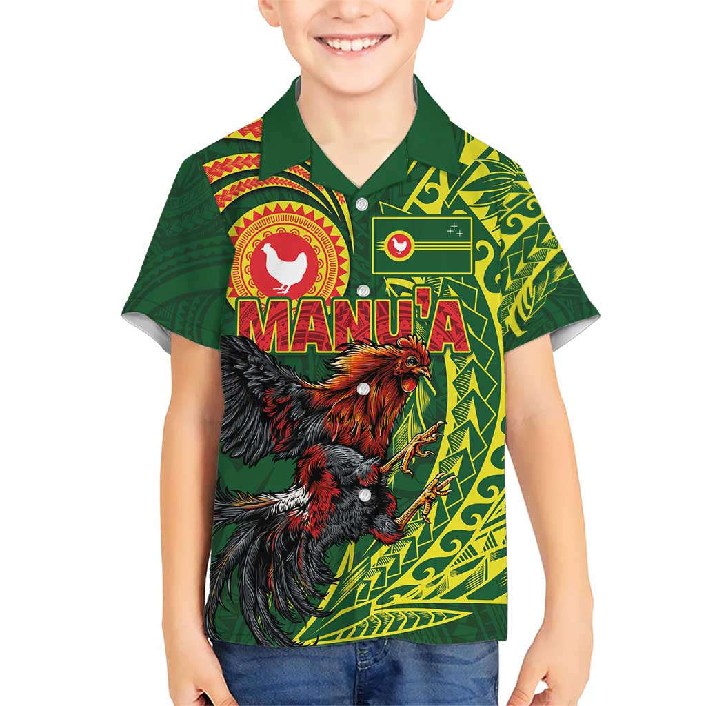 Proud of Manu'a Islands Kid Hawaiian Shirt Rooster and Polynesian Art Wing Style LT03 Kid Green - Polynesian Pride
