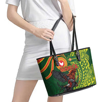 Proud of Manu'a Islands Leather Tote Bag Rooster and Polynesian Art Wing Style