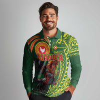 Proud of Manu'a Islands Long Sleeve Polo Shirt Rooster and Polynesian Art Wing Style LT03 - Polynesian Pride