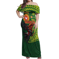 Proud of Manu'a Islands Off Shoulder Maxi Dress Rooster and Polynesian Art Wing Style