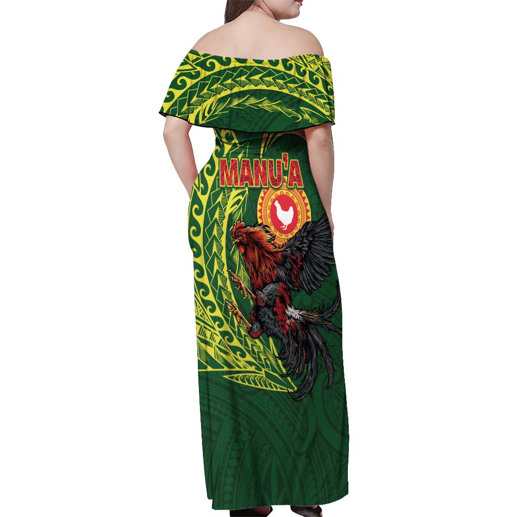 Proud of Manu'a Islands Off Shoulder Maxi Dress Rooster and Polynesian Art Wing Style