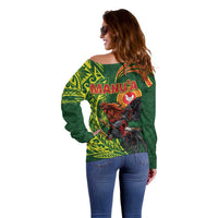 Proud of Manu'a Islands Off Shoulder Sweater Rooster and Polynesian Art Wing Style