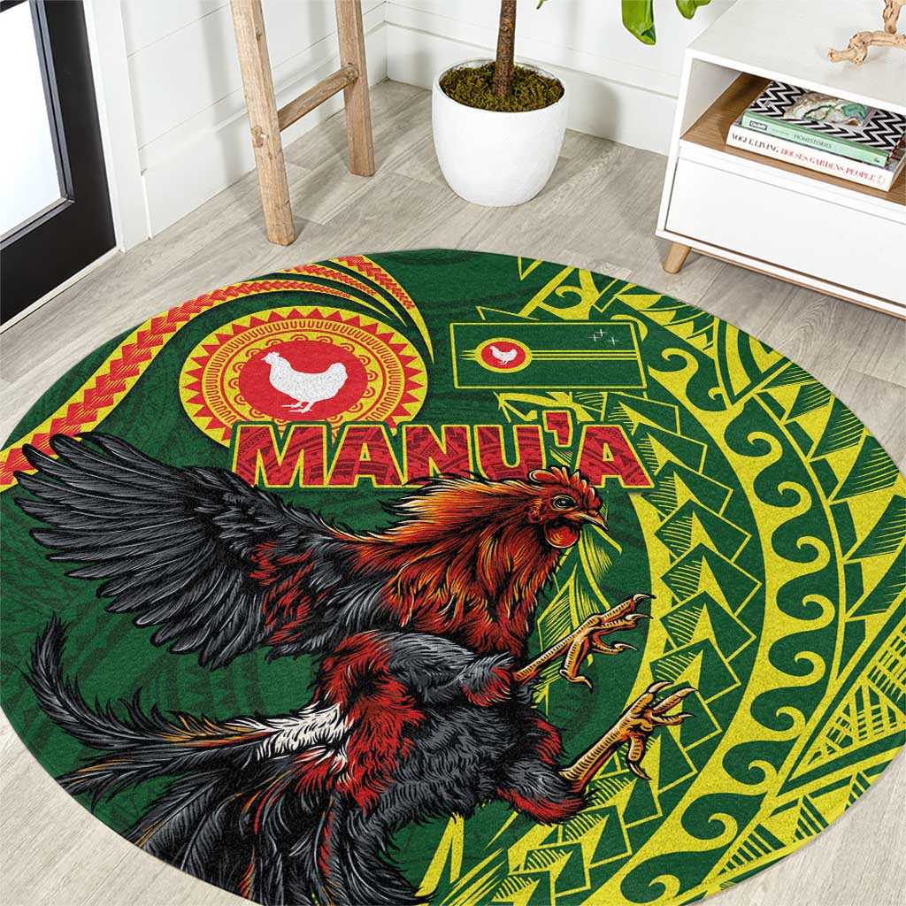 Proud of Manu'a Islands Round Carpet Rooster and Polynesian Art Wing Style