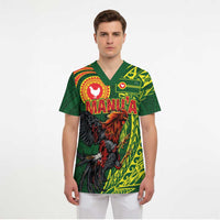 Proud of Manu'a Islands Scrub Top Rooster and Polynesian Art Wing Style - Polynesian Pride