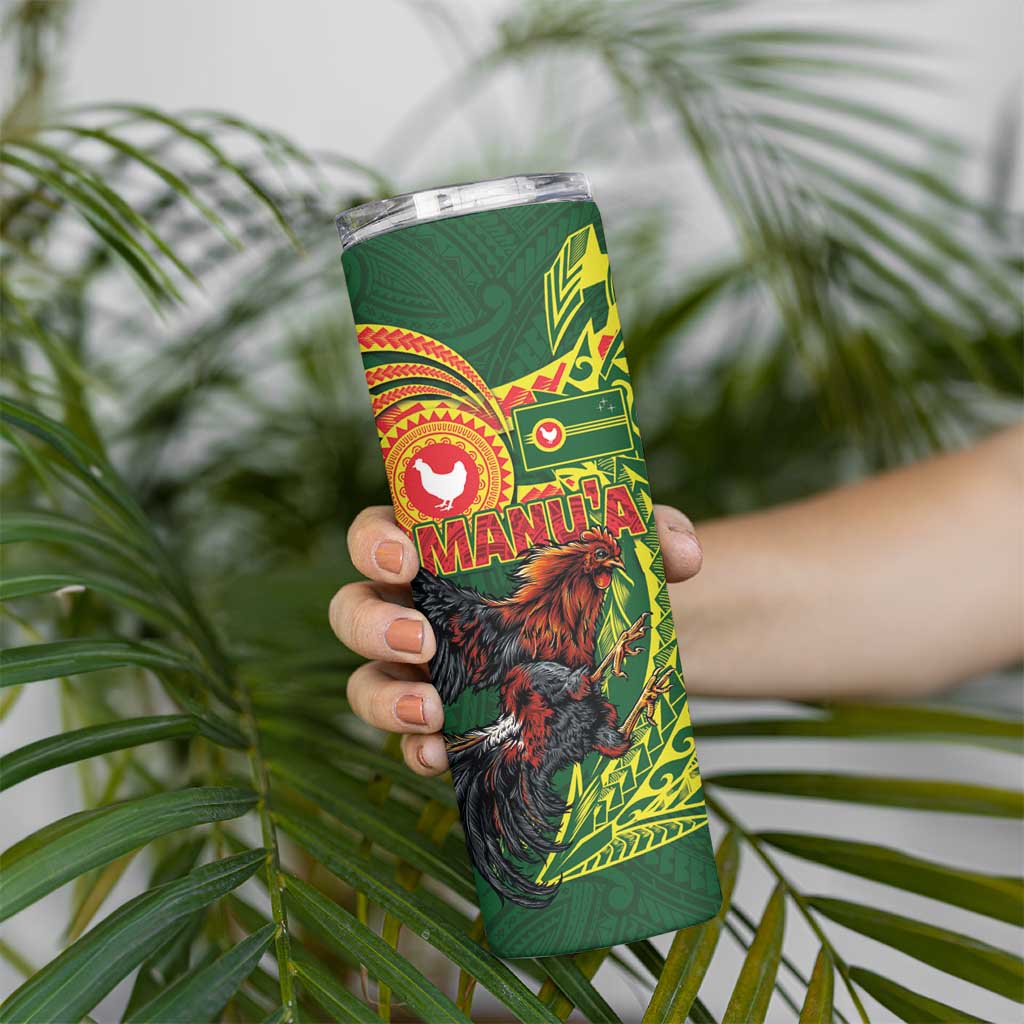 Proud of Manu'a Islands Skinny Tumbler Rooster and Polynesian Art Wing Style