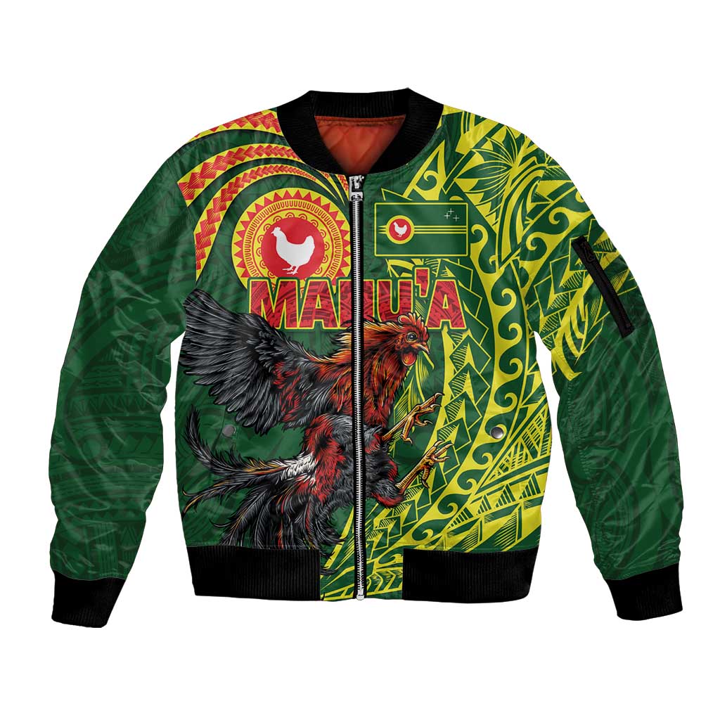 Proud of Manu'a Islands Sleeve Zip Bomber Jacket Rooster and Polynesian Art Wing Style