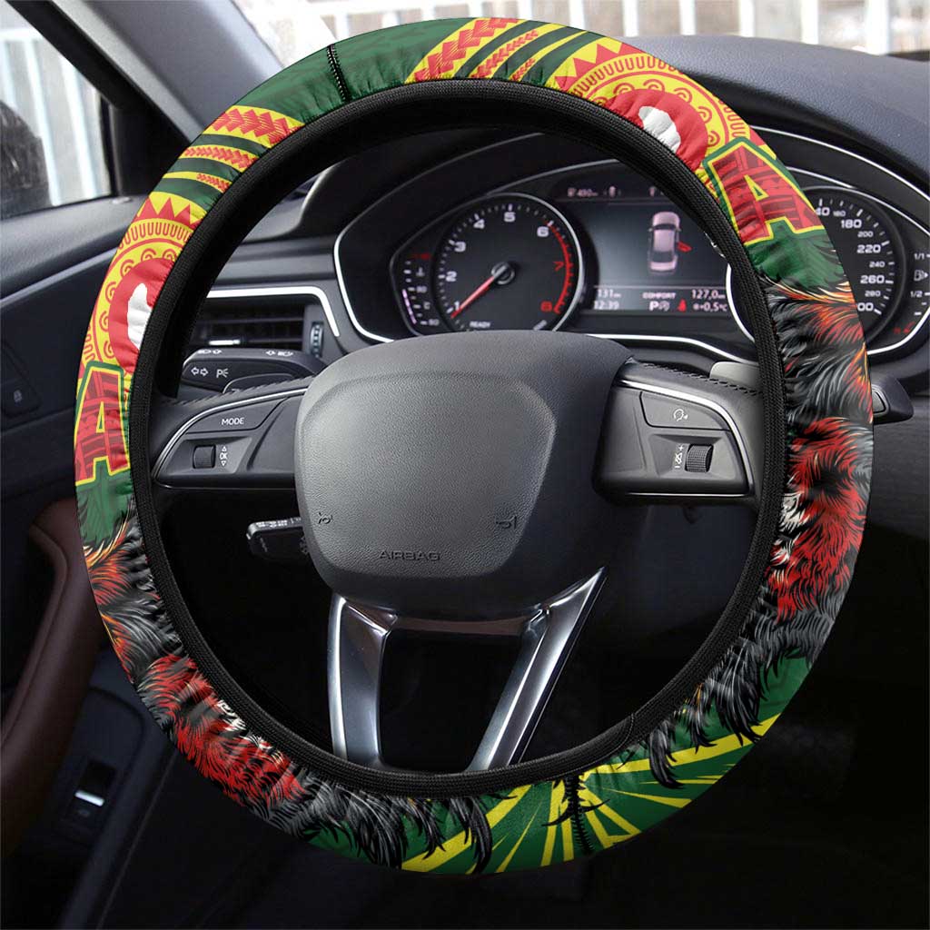 Proud of Manu'a Islands Steering Wheel Cover Rooster and Polynesian Art Wing Style