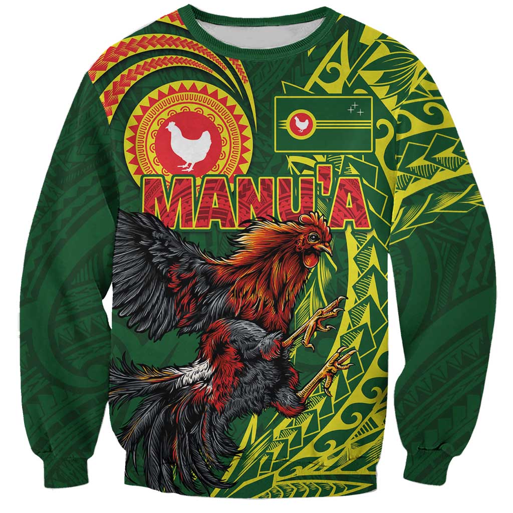 Proud of Manu'a Islands Sweatshirt Rooster and Polynesian Art Wing Style LT03 Unisex Green - Polynesian Pride