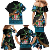 Fiji Day Family Matching Mermaid Dress and Hawaiian Shirt Palm Tree With Plumeria Tapa Tribal Pattern