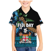 Fiji Day Family Matching Mermaid Dress and Hawaiian Shirt Palm Tree With Plumeria Tapa Tribal Pattern
