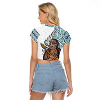 Maori Warrior Raglan Cropped T Shirt Silver Fern New Zealand Map With Kowhaiwhai Pattern LT03 - Polynesian Pride